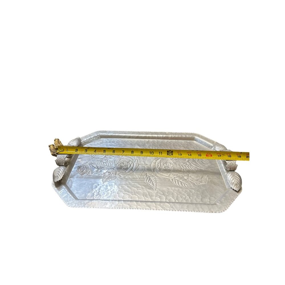 Trade Continental Rose floral hand wrought 855 silver look tray SKU 3712 - Picture 8 of 9